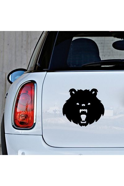 MIGNATIS Autocolant Auto Vehicul Mașină Ursul Predator cu gura deschisă 45 Cm - Negru