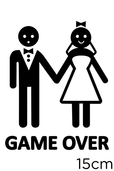 New Jargon Decoration for Bride and Groom Car Game Over Text Sticker 15cm - B...