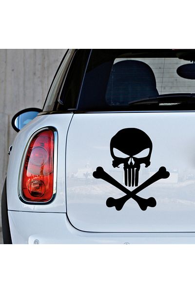 New Jargon Autocolant Skull Punisher And Bone 35cm - Negru