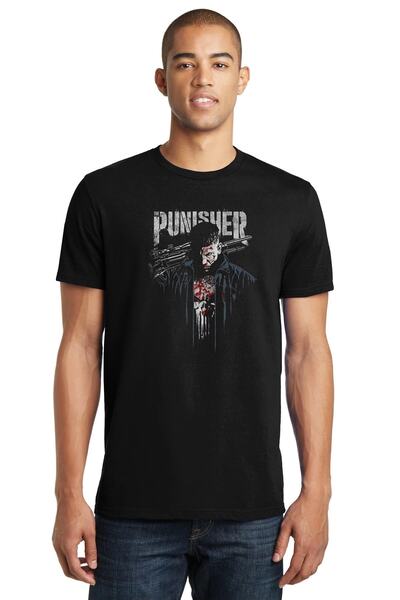 QIVI Tricou tricotat pentru bărbați, negru, cu imprimeu The Punisher Series