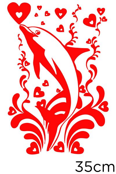 New Jargon Flower Hearts And Dolphin Sticker Paste 35cm - Red