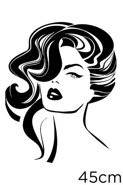 New Jargon Autocolant Vector Față Femeie Vintage Moda și Păr Lipire 45cm - Negru