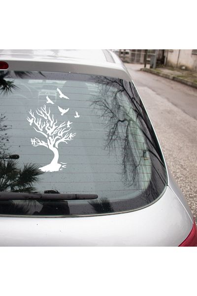 New Jargon Autocolant de perete auto cu motiv copac uscat și păsări 45cm - alb