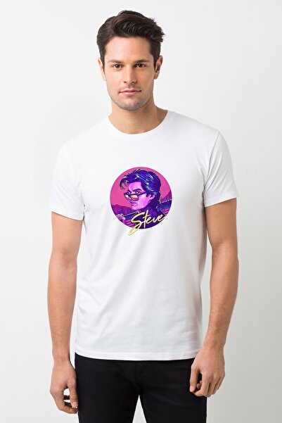 QIVI Stranger Things Steve Štampano Bela muška Pleteno majica T-shirt T-shirt