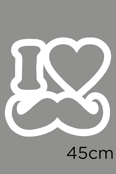 New Jargon Autocolant I Love My Mustache Mustache 45cm - Alb