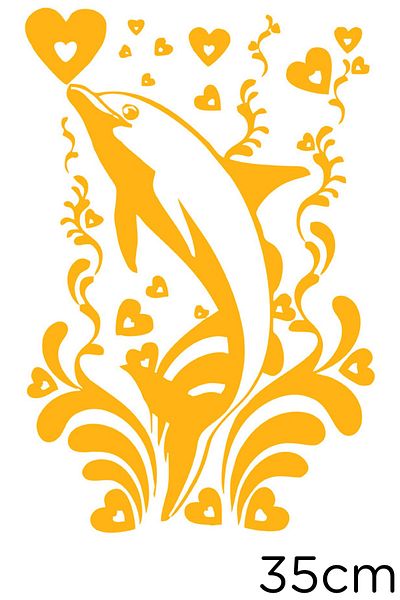 New Jargon Flower Hearts And Dolphin Sticker Paste 35cm - Yellow