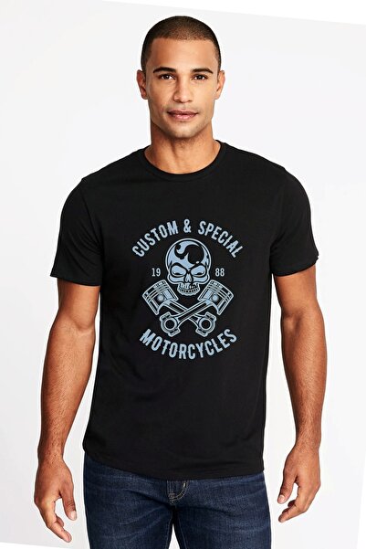 QIVI American Moto Costum Special Štampano crna muška Pleteno majica