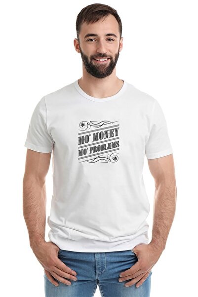 QIVI No Money No Problem Ανδρικό πλεκτό μπλουζάκι με στάμπα λευκό
