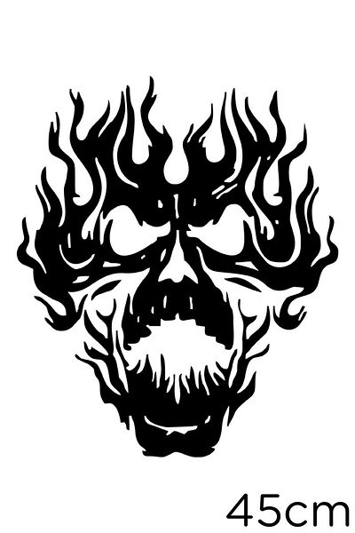 New Jargon Autocolant Burning Fire Skull - 45cm Black Pasting