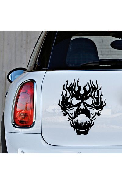New Jargon Autocolant Burning Fire Skull - 45cm Black Pasting