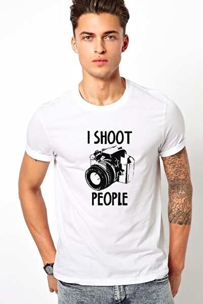 QIVI I Shoot People Κάμερα με στάμπα Λευκό ανδρικό πλεκτό μπλουζάκι T-shirt T...