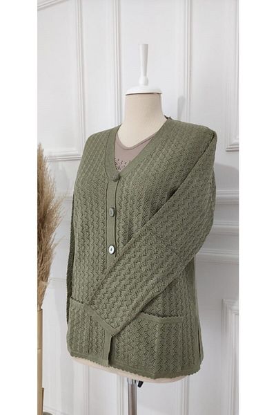 nacar çarşı Women's Khaki Green Mother Thin Knitwear Cardigan