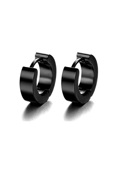 TakıConcept Çelik Siyah Renk Kadın Erkek Halka Küpe Çift