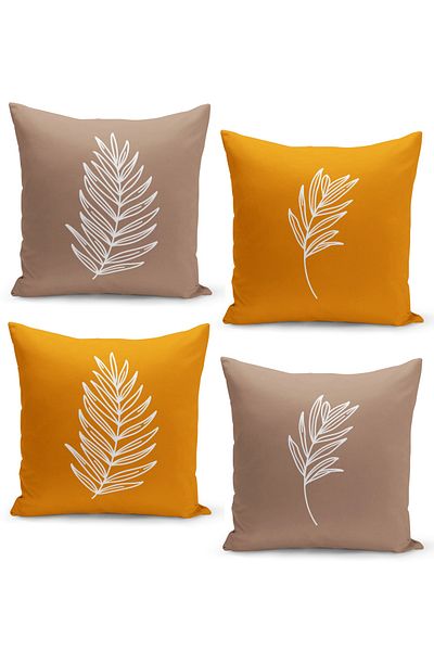 Filamente Throw Pillow Case Set of 4 with Tropical Leaf Pattern