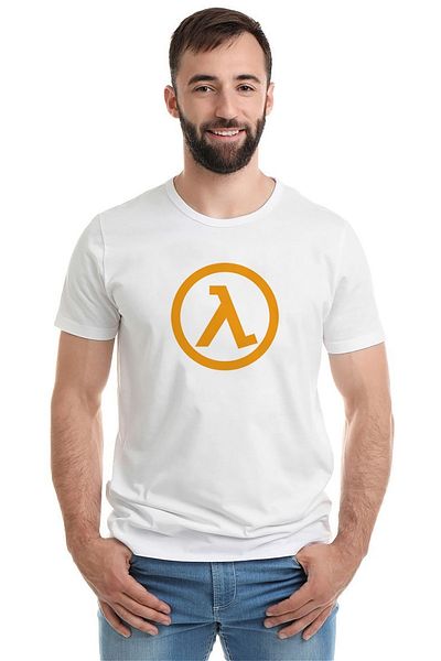 QIVI Μπλουζάκι μπλουζάκι με λογότυπο Half Life Λευκό ανδρικό πλεκτό μπλουζάκι T-shirt