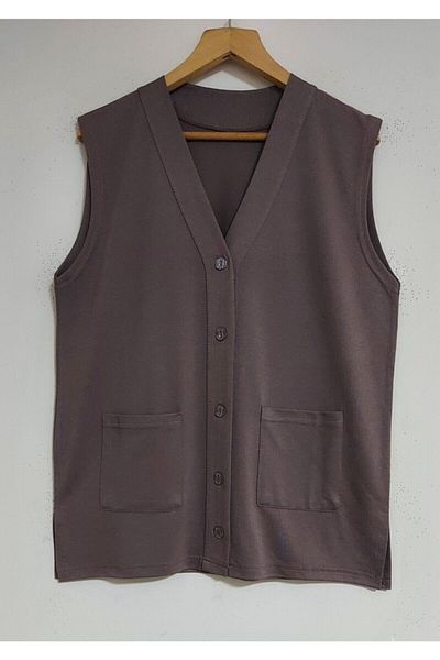 Modalüx Women's Light Brown Buttoned Vest