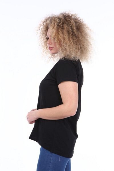 İkmal Women's Black Long Back Plain T-Shirt