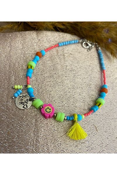 Markiz Takı Multiple Charm Colorful Bead Anklet
