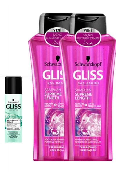 Gliss Schwarzkopf Supreme Length 400ml Shampoo - 2 Pack Nutribalance Repair Conditioner