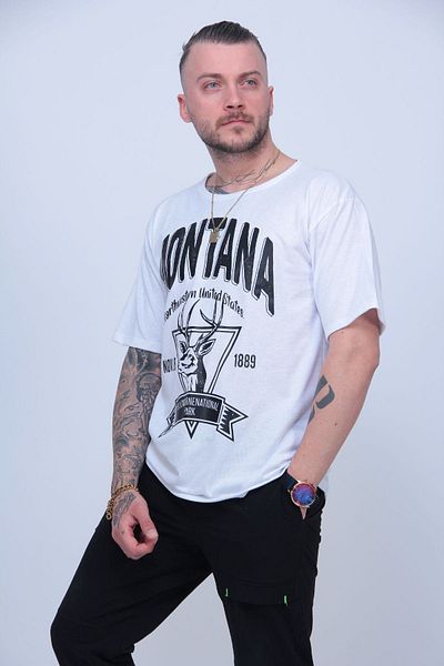 MODAGEN Μπλουζάκι Unisex White Montana με στάμπα μεγάλου μεγέθους