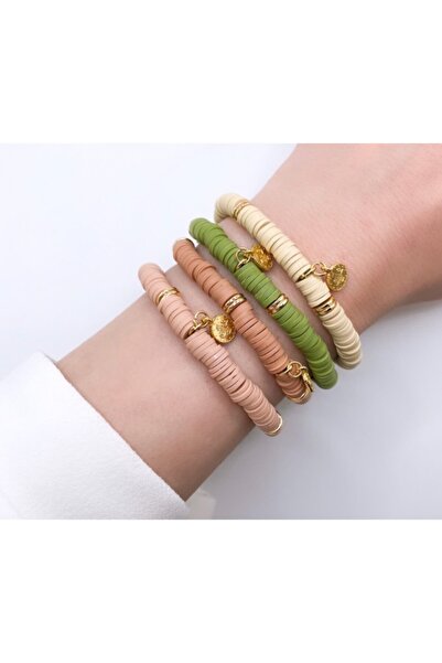 mariia.desiign سوار نسائي بيج فيمو بألوان الأرض مكون من أربع قطع