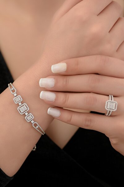 Ayyıldız Kuyumculuk Kadın Üçlü Baget Beyaz Altın Kelepçe Bileklik