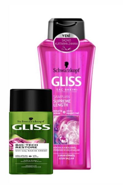 Gliss Schwarzkopf Supreme Length 400ml Special Shampoo for Long Hair + Biotech Conditioner Set of 2