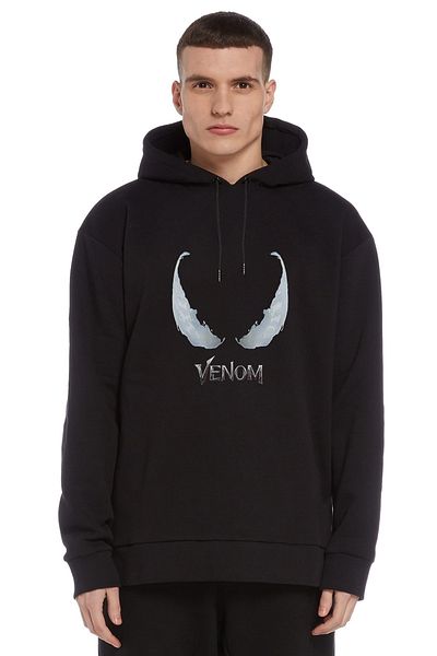 QIVI Venom Printed Black Men's Knitted Hooded Sweatshirt Long Sleeve