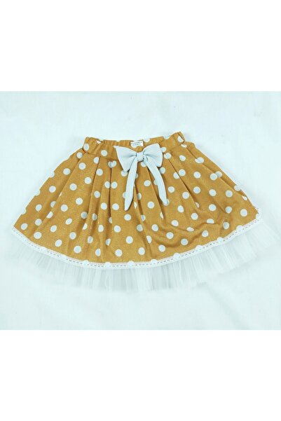 ÖFİ Kids Kız Çocuk Küçük Puantiyeli Fiyonklu Simli Etek