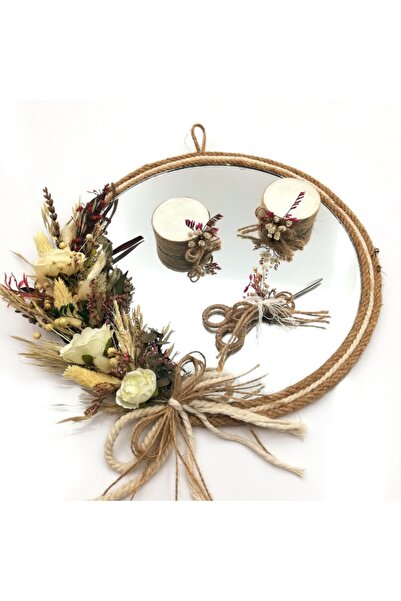 Lora Davet Kuru Çiçekli Ayna Söz Nişan Yüzük Tepsi