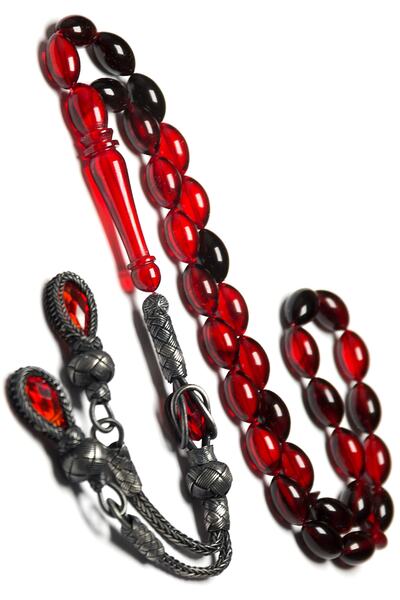 OTTOTESBİH Ασημένια Τσόκερα Καζάζ με Φούντες 7x11mm Κόκκινο Μαύρο Φωτιά Κεχρι...