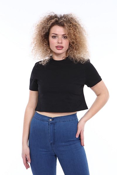 İkmal Plain Crop Black T-shirt
