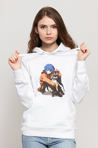 QIVI سويت شيرت نسائي أبيض محبوك بغطاء للرأس من Anime Neon Genesis Evangelion ...