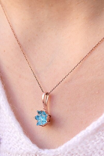 LOTUS GÜMÜŞ Mavi Lotus Çiçeği 14 K Rose Altın Kaplama Kadın Kolye