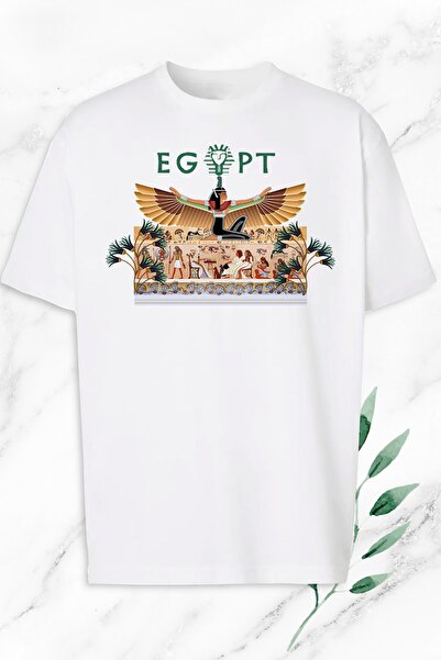 perseusshopping Unisex Beyaz Oversize Antik Mısır Egypt Firavun Baskılı Tişört