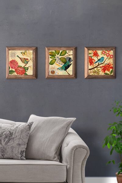 Oscar Stone Decor Decor Masif (Ahşap) Çerçeveli 3'lü Set Taş Tablo Pano 28X28...
