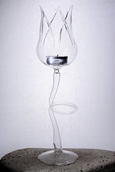 Narçiçeği Takı ve Hediyelik Eşya Üfleme Cam El Yapımı Renkli Lale Figürlü Mumluk