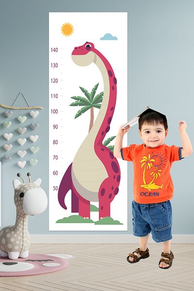 Tilki Dünyası Cute Dinosaur Height Chart Kids Room Wall Sticker