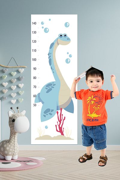 Tilki Dünyası Autocolant de perete cu diagramă de înălțime a dinozaurului subacvatic