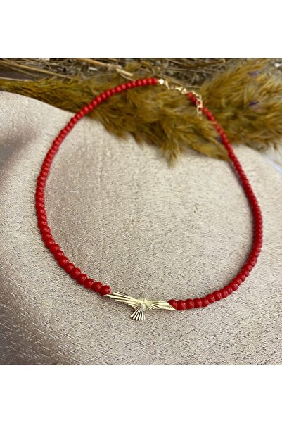 Markiz Takı Kırmızı Boncuk Kolye Anka Kuşu
