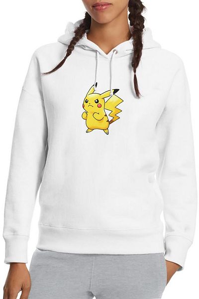 QIVI Angry Pikachu Pokemon με στάμπα λευκή γυναικεία πλεκτή φούτερ με κουκούλα μακρυμάνικο