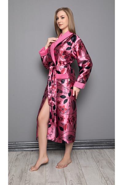 Nuşa Kadın Şal Yaka Dışı Saten İçi Bukle Bambu Pamuklu Bornoz