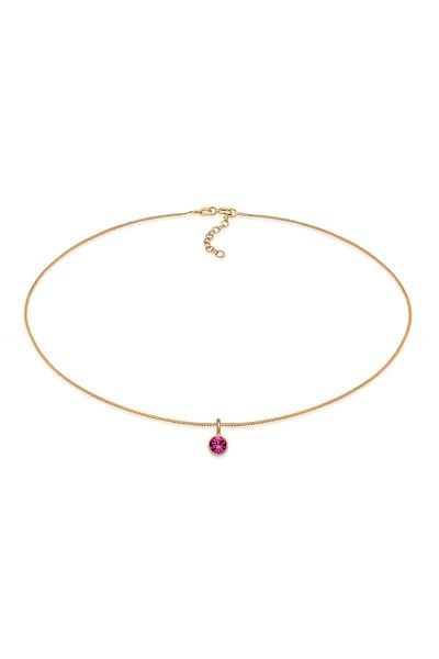 ELLI Halskette Kristal Tektaş Pembe 925 Gümüş