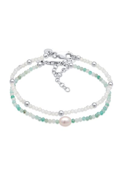 ELLI Armband Mondstein Amazonit Süßwasserzucht Perle 2er Set 925 Silber