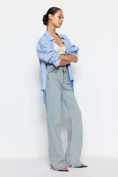 Trendyol Collection Ανοιχτό μπλε τζιν ψηλόμεσο φαρδύ πόδι TWOSS24JE00022