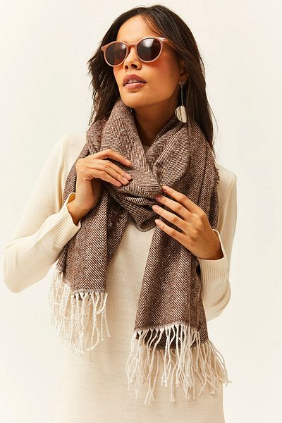 Olalook Women's Bitter Brown Tasseled Thick Shoulder Shawl BYN-00000002