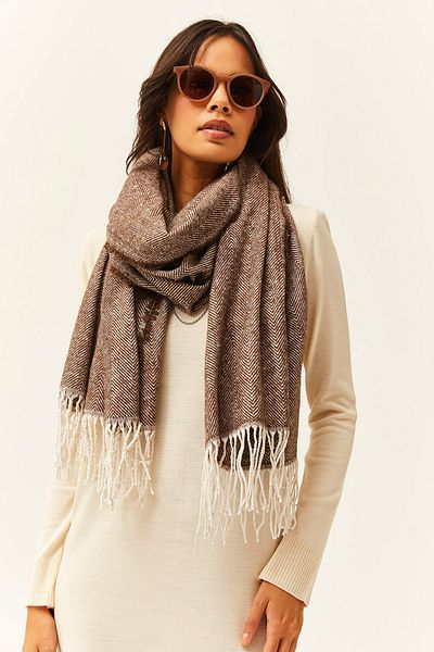 Olalook Women's Bitter Brown Tasseled Thick Shoulder Shawl BYN-00000002
