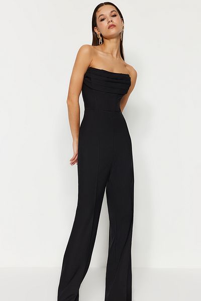 Trendyol Collection Schwarzer gewebter Overall mit Korsett-Detail TPRSS24TU00002
