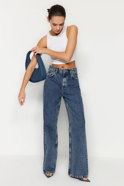 Trendyol Collection Blugi albastri cu talie înaltă cu picioare largi TWOSS24JE00018