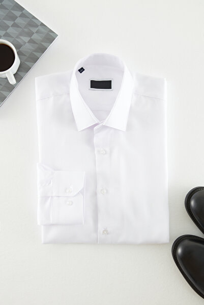 Trendyol Collection White Slim Fit Easy Ironable Smart Men's Shirt Tmnaw24Go00096